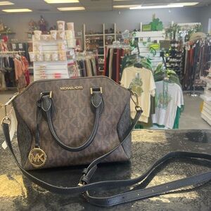 Michael Kors Brown & Black Signature Dome Satchel